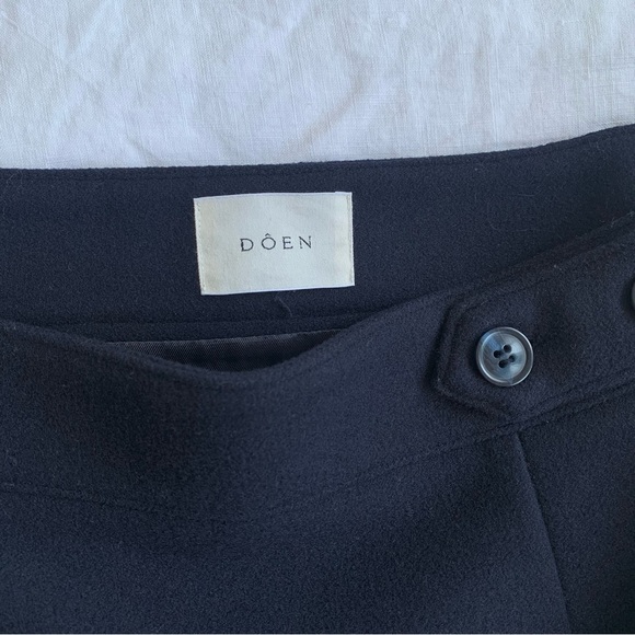 Doen Chieri Wool Button Micro Mini A Line Skirt Deep Navy - Picture 10 of 14